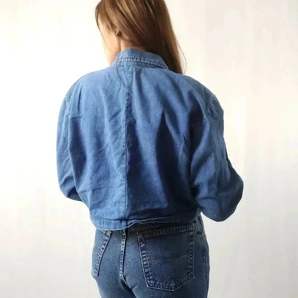 Vintage 90s Floral Western Cropped Denim Shacket Shirt - Picture 3 of 10